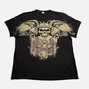 Vintage Salvation Skull Wings Graphic T Shirt Black Gothic Biker XXL
